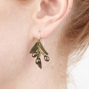 Michael Michaud Olive Hanging Earrings Bronze with Freshwater Pearls